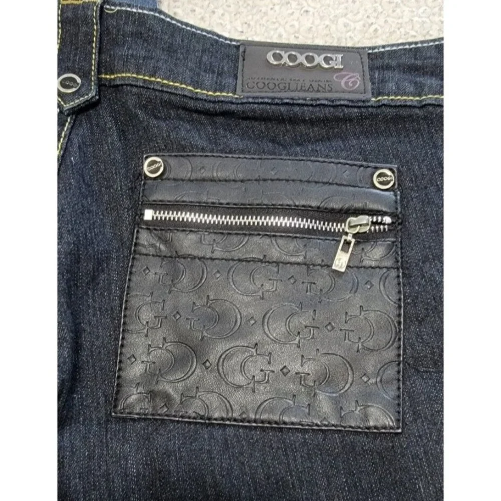 Coogi Women's Skinny Jeans Denim Faux Leather Pocket Blue Size 14W NEW with Tags